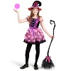 Joyfy Halloween Costume Light Up Witch Costume for Girls, Kids Witch Costume with Hat and Broom for Toddler Halloween Dress Party - 4 of 4