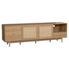 TIRAMISUBEST Mid Century TV Stand 80 Inch Rattan Doors 2 Drawers Open Shelf Woodgrain MDF Solid Wood Legs Soft Close Living Room - 4 of 4