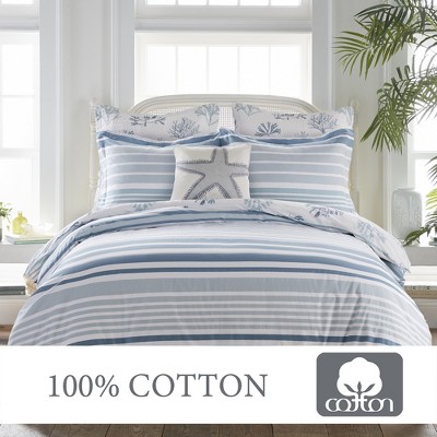Truro Blue and White Cotton Full/Queen Duvet Cover Set