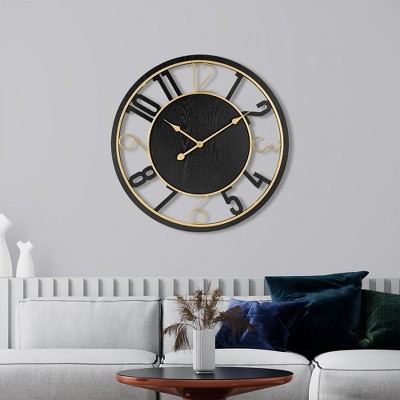 Sorbus 24" Black and Gold Wooden Wall Clock with Roman Numerals