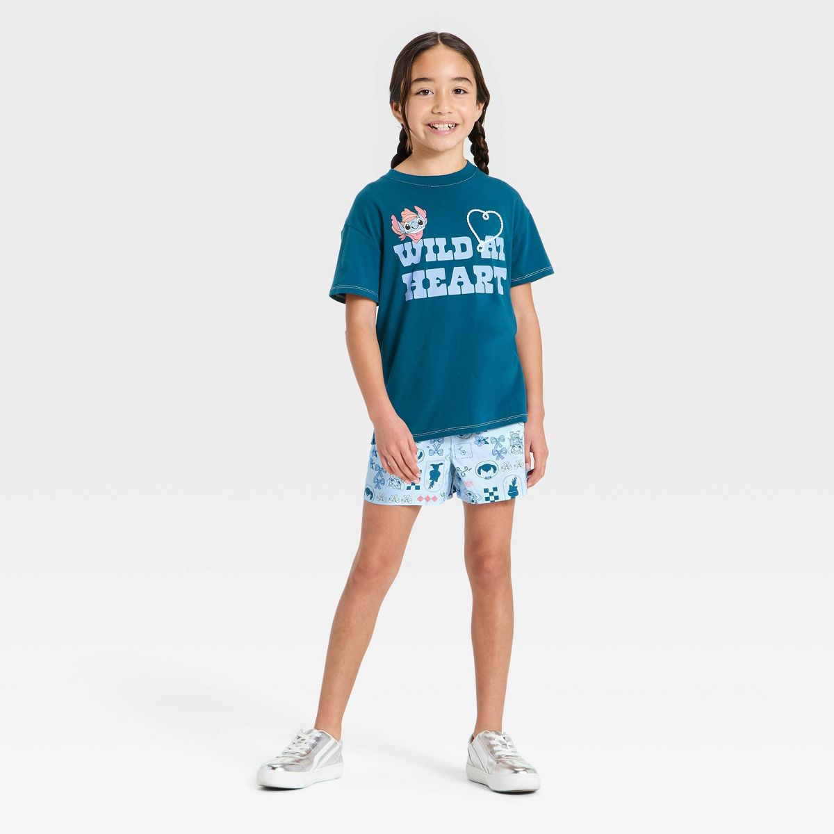 Girls' 4th of July Disney Stitch Cowboy "Wild at Heart" Oversized Short Sleeve Graphic T-Shirt - Blue - thumbnail 4