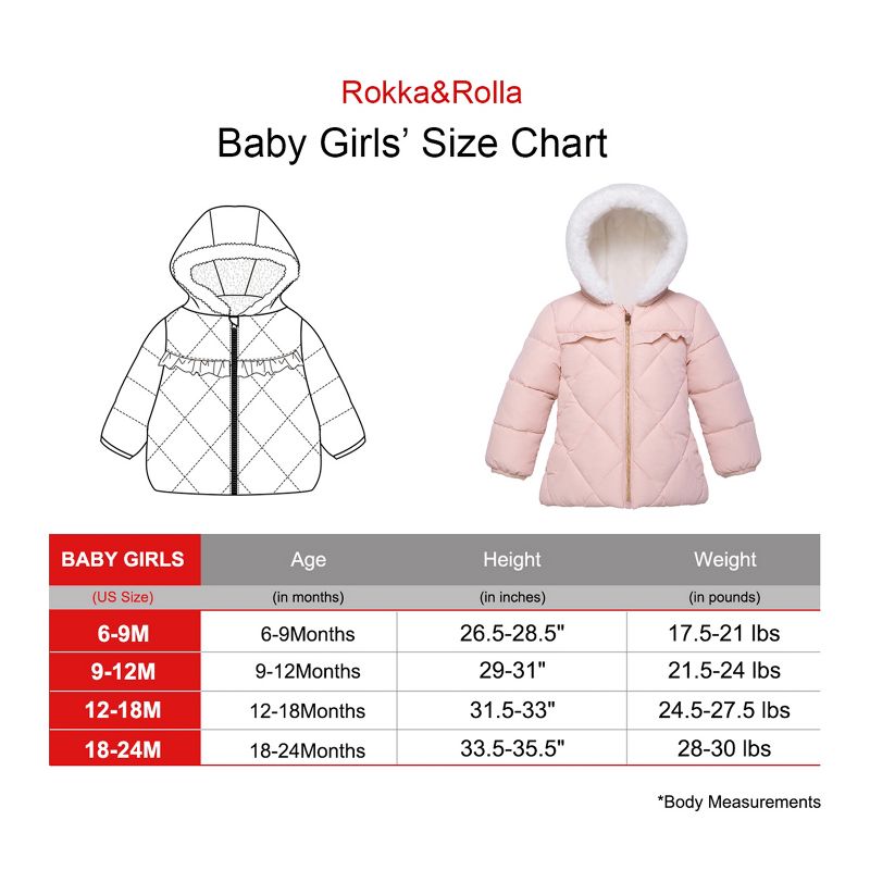 Rokka&Rolla Infant Toddler Girls' Puffer Jacket Baby Fleece Lined Winter Coat, 3 of 11