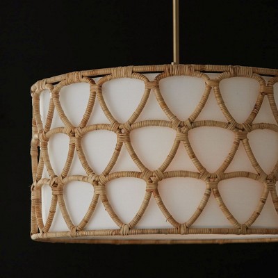 Matte Brass and Rattan 4-Light Drum Pendant