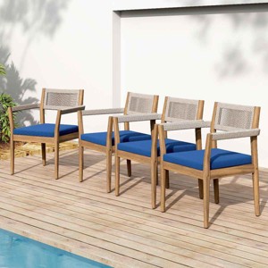 Set of 4 Acacia Wood Outdoor Dining Chairs with Cushions, Patio Dining Chair Teak Look with Beige Rope, Outdoor Dining Chair Set for Garden-Koiai - 1 of 4