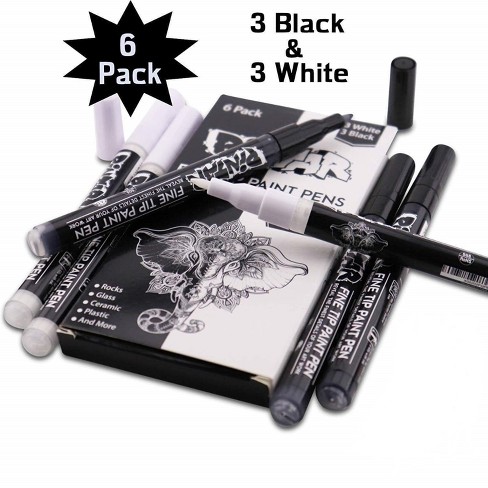Water Resistant Ink Medium Tip Fast Drying Paint Pen 3 Gold & 3 Silver Metallic Permanent Acrylic Markers Set for Fabric Glass Plastic Rock Wood Ceramic Leather Tire Painting 