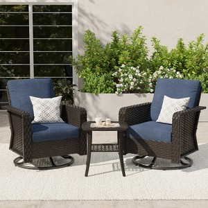 SUGOLD 3-Piece Patio Furniture Set, PE Wicker Swivel Rocking Chairs with Side Table, 360¡ã Swivel Chairs for Deck, Porch, Gray Wicker/Denim Blue - 1 of 4