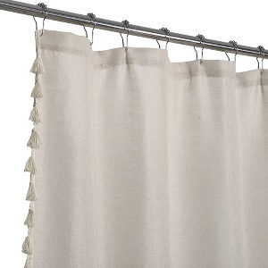 Linen Blend Fabric Shower Curtain with Vintage Chic Tassels - 1 of 4