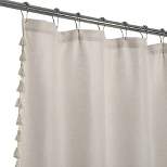 Linen Blend Fabric Shower Curtain with Vintage Boho Chic Tassles
