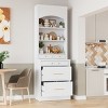 Set of 2, 83.7"H Freestanding Kitchen Pantry Cabinet with Faux Marble Top, 5 Storage Drawers and Adjustable Shelves for Dining-The Pop Home - 2 of 4