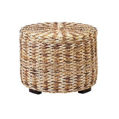 Faye Rattan Round Ottoman Brown East, Round Wicker Ottoman With Legs And