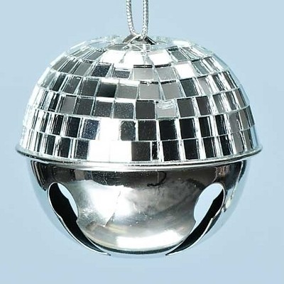 Roman 2.5" Winter Ice Disco Ball Jingle Bell Christmas Ornament - Silver