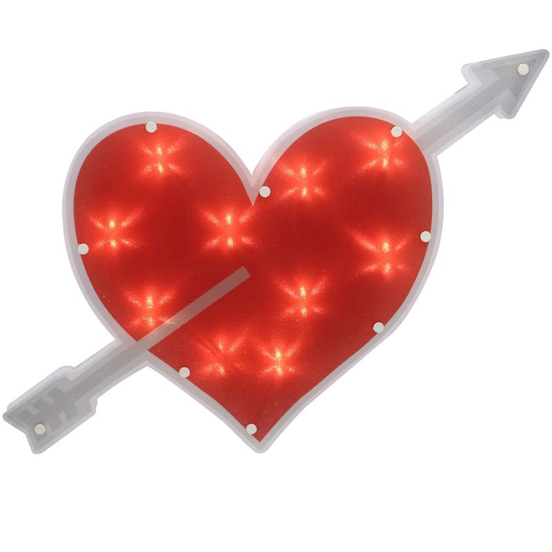 Northlight Lighted Heart with Arrow Valentine's Day Window Silhouette - 18" - Red and White, 1 of 5