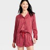 Women's Luxury Collection Satin Notch Collar Long Sleeve Shirt and Shorts Pajama Set - Auden™ - 3 of 3