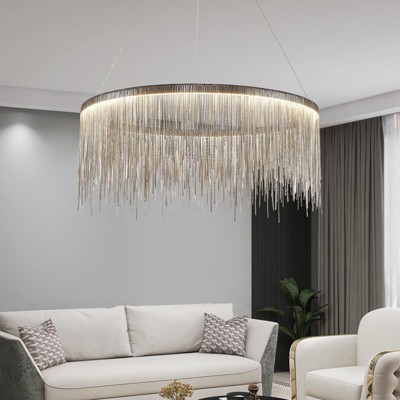 Ludomide Round Aluminum Tassel Linear Chandelier, Modern Pendant Ceiling Light for Dining Room, Kitchen Island, Bedroom, W32 x H14"