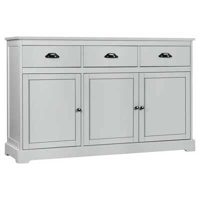 Costway 3 Drawers Sideboard Buffet Cabinet Console Table Kitchen Storage Cupboard Gray