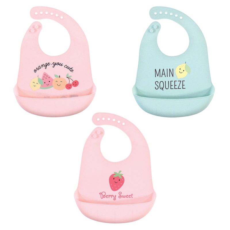 Hudson Baby Infant Girl Silicone Bibs 3pk, Cute Fruit, One Size, 1 of 4