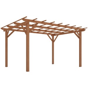 Outsunny 10' x 13' Outdoor Pergola, Wood Gazebo Grape Trellis with Stable Structure for Climbing Plant Support, Dark Brown - 1 of 4
