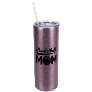 Elanze Designs Rose Gold 20 Ounce Double Wall Stainless Steel Glitter Travel Tumbler With Sliding Lid And Straw, Basketball Mom - 1 of 4