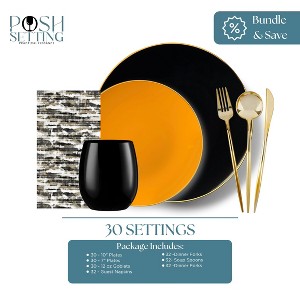 Posh Setting Black, Orange & Gold Disposable Plastic Party Bundle - Organic (30 Settings) - 1 of 2