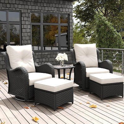 LayinSun Outdoor Patio Furniture Set, Black Rattan Wicker Sectional Swivel Rocker Chairs Sets with Ottomans, Swivel Glider Chair