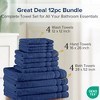 Bath Towel Set of 12 pc, 4 Hand Towel for Bathroom, 4 Wash Towel, 4 Bath Towel Set Large, Cotton Towel Set, Quick Dry Towel Set, Dual Layers, Zero-Twist & 2-Ply Twist Backing - 3 of 4