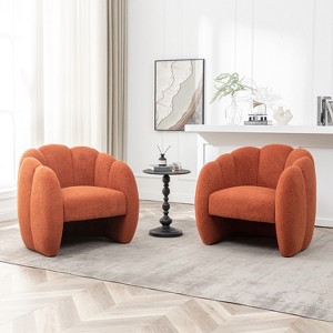 SEYNAR Modern Teddy Upholstered Accent Pumpkin Chair with Openwork Design Set of 2 - 1 of 4