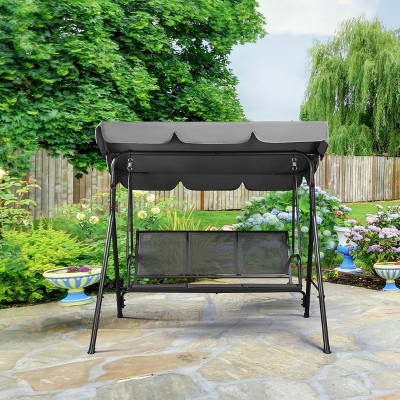 Gray Metal 3-Seat Outdoor Patio Swing Chair with Adjustable Canopy