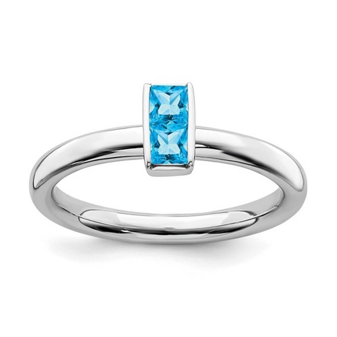 Black Bow Jewelry Sterling Silver Blue Topaz 2 Stone Bar Stackable Ring - image 1 of 4