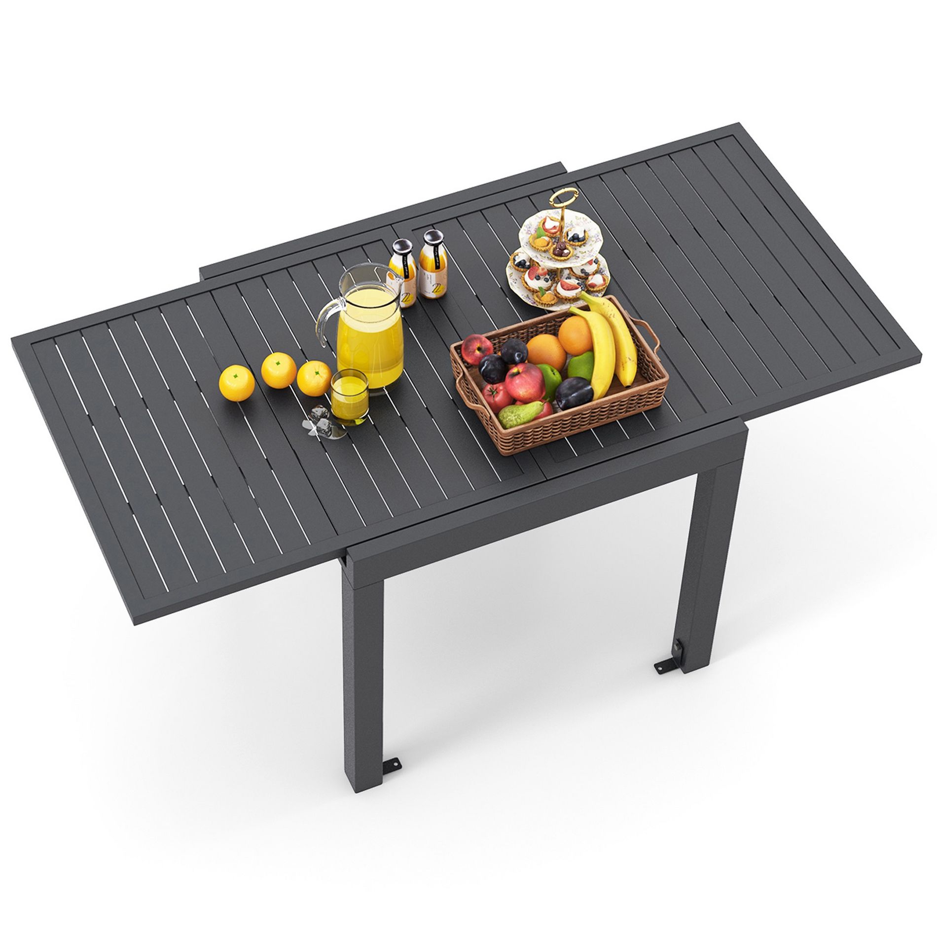 Costway 31.5"-63" Expandable Patio Dining Table for 4-6 Person with Slatted Tabletop