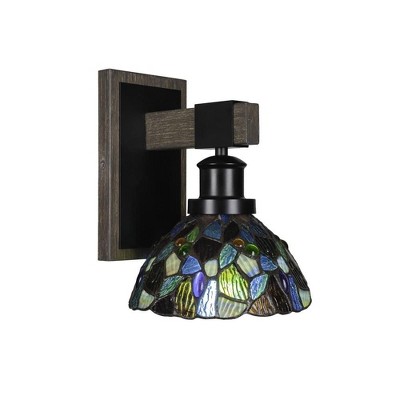 Toltec Lighting Tacoma 1 - Light Sconce in  Black/Painted Wood with 7" Blue Mosaic Art Glass Shade