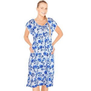 JEFFRICO Womens Nightgowns Short Sleeve Sleepwear Soft Pajama Dress Nightshirts - 1 of 4
