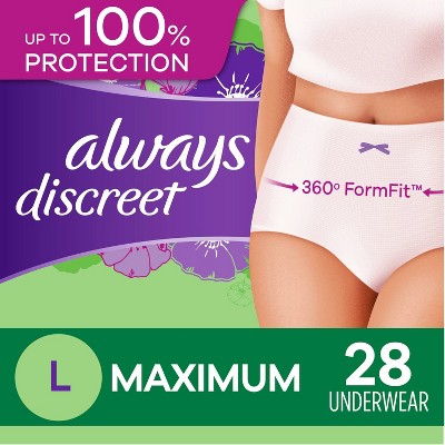 Always Discreet Incontinence & Postpartum Incontinence Underwear for Women - Maximum Absorbency - Large - 28ct