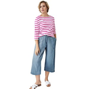 ellos Women's Plus Size Lightweight Wide-Leg Crop Jeans - 1 of 3