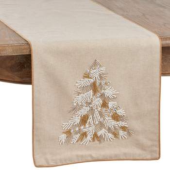 Saro Lifestyle Beaded Christmas Tree Dining Table Runner, 16"x72", Gold