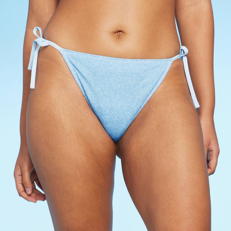 Women's High Leg Cheeky Side-Tie Bikini Bottom - Wild Fable™ Blue Denim, 5 of 7