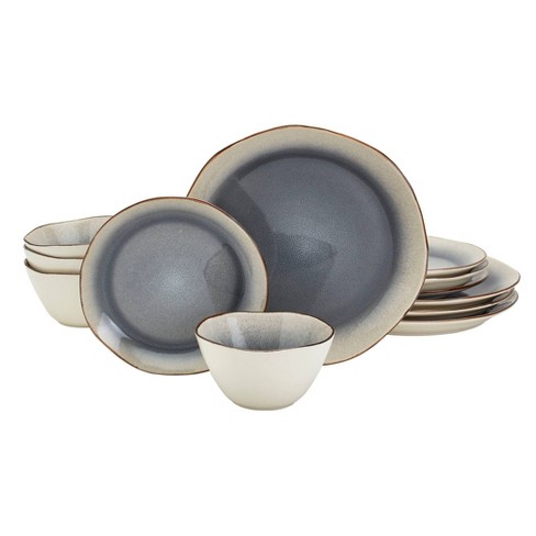 12-Piece Terranea Terracotta Dinnerware Set, Reactive Grey