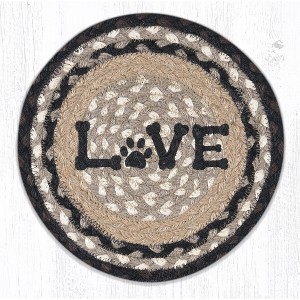 Earth Rugs Round Jute Trivet 10"x10" – LOVE Pet Print with Braided Natural Fiber - 1 of 3