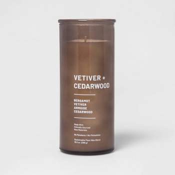 Glass Jar Vetiver and Cedarwood Candle Brown - Threshold™