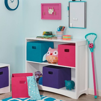 White Wood Kids 3-Tier Cube Bookshelf Set
