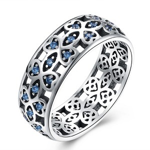 Tia Wedding Band Ring Heart Blue Cz Sterling Silver Womens Ginger Lyne Collection - 1 of 4