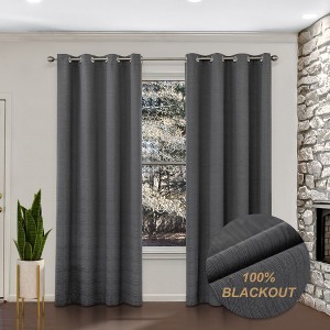 Awesome Home  100% Blackout Cotton Blend Thermal Grommet Curtains, 2 Panels - 1 of 4