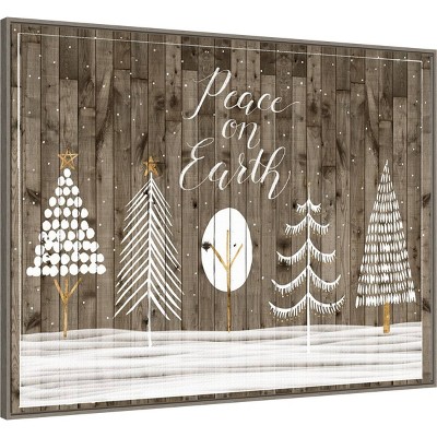 Peace on Earth Brown and White Christmas Canvas Wall Art