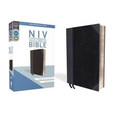 NIV, Thinline Bible, Imitation Leather, Black/Gray, Red Letter Edition - by  Zondervan (Leather Bound)