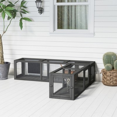 Dark Gray Wooden Outdoor Cat Tunnel with 8 Doors