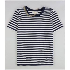 Michael Kors Womens Stripe Chain Neck Embellished T-Shirt - 1 of 2