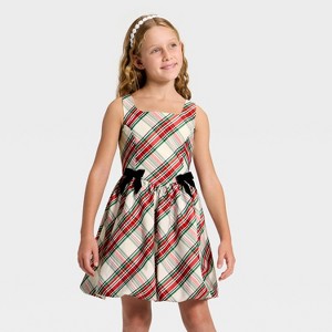 Girls' Plaid Bubble Dress - Cat & Jack™ Cream/Red/Green - 1 of 3