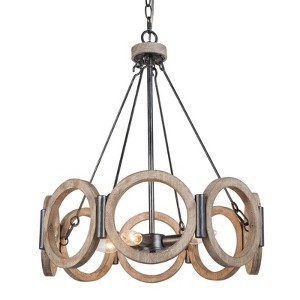 LNC Quaint 4-Light 19.5" Farmhouse Drum Small Chandelier, Brushed Black  and Distressed Grayish White Wood - 1 of 4
