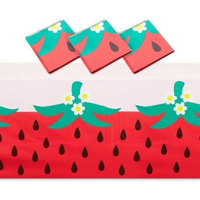 Sparkle and Bash 3 Pack Pink Plastic Tablecloth for Strawberry Party Decorations, 54 x 108 in