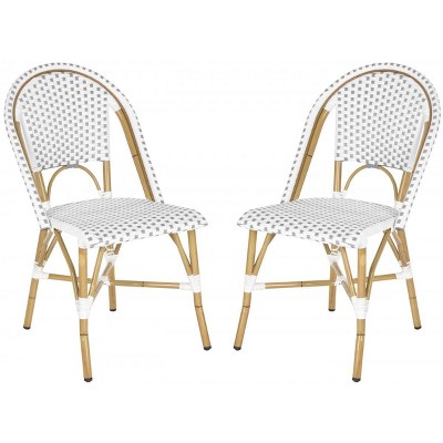 Transitional Brown and White PE Wicker Bistro Side Chair, Set of 2