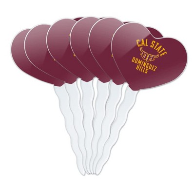 California State University Dominguez Hills Toros Logo Heart Love Cupcake Picks Toppers Decoration Set of 6